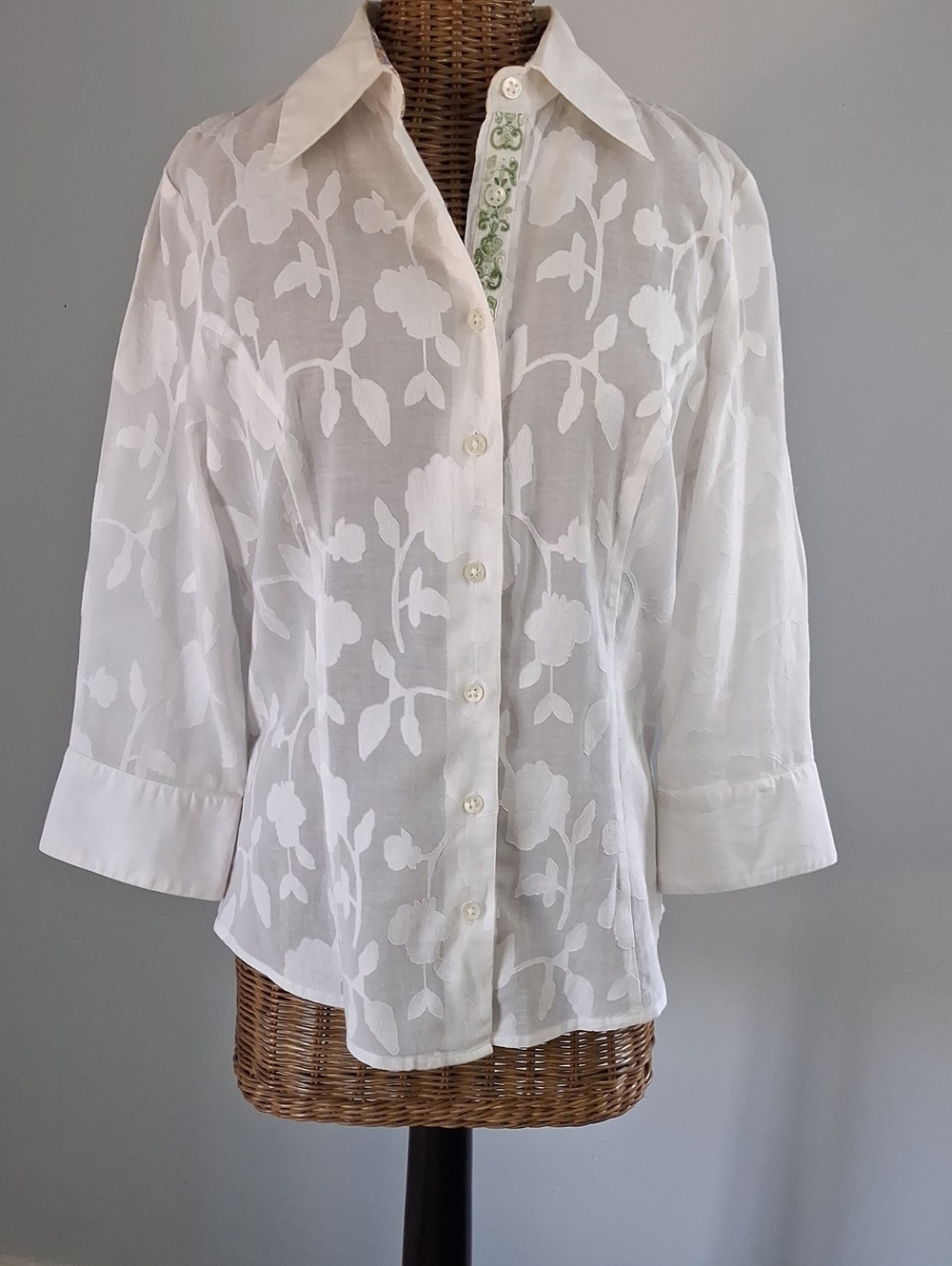 ROBERT GRAHAM White Semi Sheer Blouse
